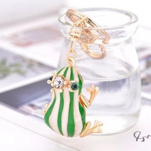 The Frog Prince Green and White Striped Keychain Charm
